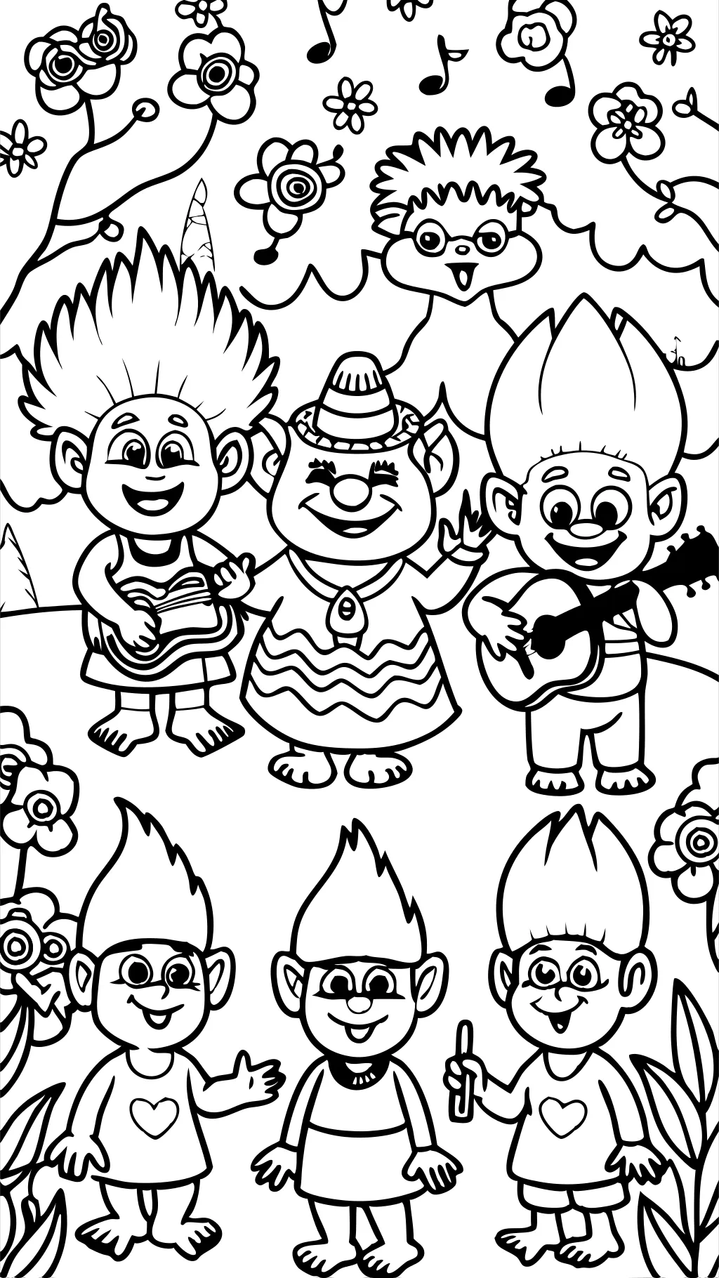 Página para colorear de la banda de trolls